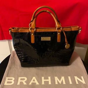 Black patent leather alligator pattern handbag